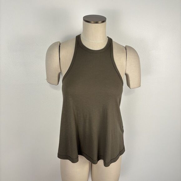 Free People Ribbed Tank Top Womens Size XS Army Green Racerback Flowy Athleisure - Picture 2 of 6